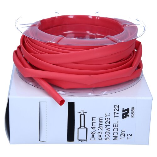 Heat shrink tubing 2:1 box 6.4/3.2mm red 12m