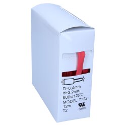 Heat shrink tubing 2:1 box 6.4/3.2mm red 12m