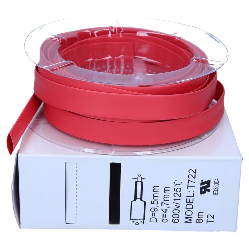 Termosraukuma caurule 2:1 9,5 mm / 4,7 mm sarkana 8 metru izolācija, ko pārdod skaitītāja kastē