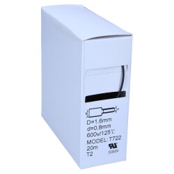 Heat shrink tube 2:1 box 1.6mm / 0.8mm black 20m