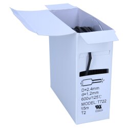 Heat shrink tube 2:1 box 2.4mm / 1.2mm black 15m