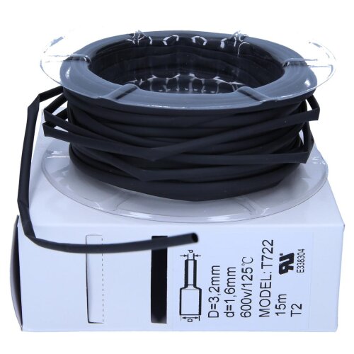 Tubo termorretráctil 2:1 caja 3,2mm / 1,6mm negro 15m
