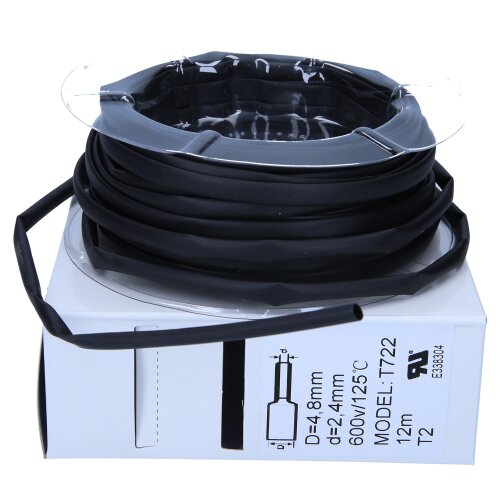 Termosraukuma caurule 2:1 kaste 4,8mm / 2,4mm melna 12m