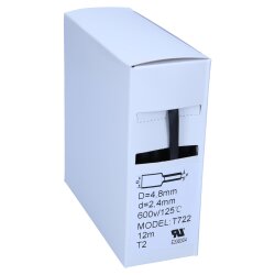 Termosraukuma caurule 2:1 kaste 4,8mm / 2,4mm melna 12m