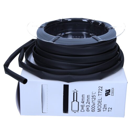 Tubo termoretráctil 2:1 caja 6,4mm / 3,2mm negro 12m