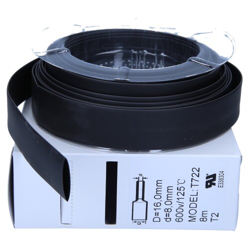 Schrumpfschlauch 2:1 Box 16,0mm / 8,0mm schwarz 8m