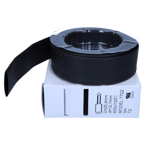 Termosraukuma caurule 2:1 kaste 25.4/12.7mm melna 5m