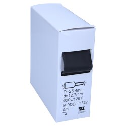 Termosraukuma caurule 2:1 kaste 25.4/12.7mm melna 5m