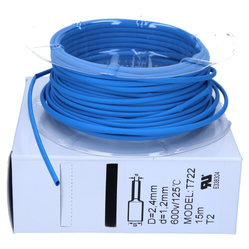 Termiškai susitraukiantys vamzdeliai 2:1 dėžutė 2,4/1,2 mm mėlyna 15 m