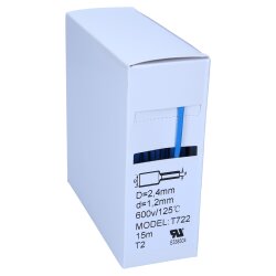 Termiškai susitraukiantys vamzdeliai 2:1 dėžutė 2,4/1,2 mm mėlyna 15 m