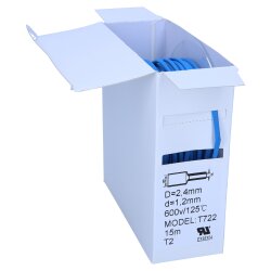 Termiškai susitraukiantys vamzdeliai 2:1 dėžutė 2,4/1,2 mm mėlyna 15 m