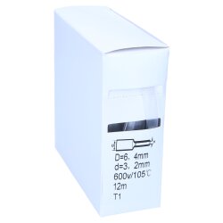 Krympeslange 2:1 boks 6,4/3,2mm transparent 12m