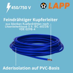 Lapp 4520164 H07V-K 6 mm² ultramarinblau PVC Aderleitung flexibel eindrähtig Litze 6mm2 für Zählerschrank