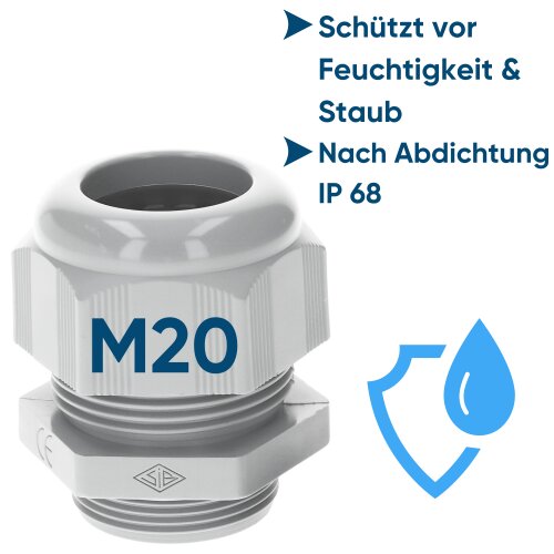 Jetzt kaufen! SIB F7022000 Kunststoff Kabelverschraubung M20 lichtgra