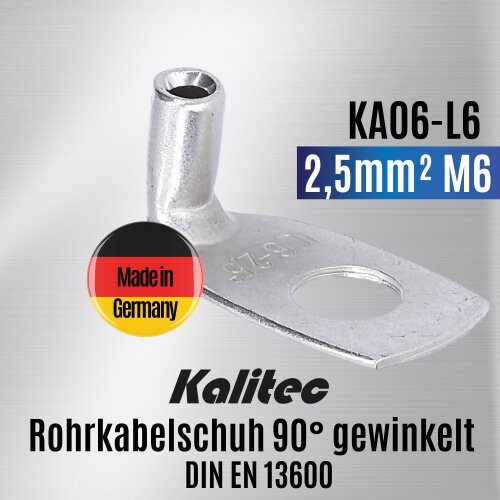 Kalitec KA06-L6 Rohrkabelschuh 90° gewinkelt 2,5mm² M6