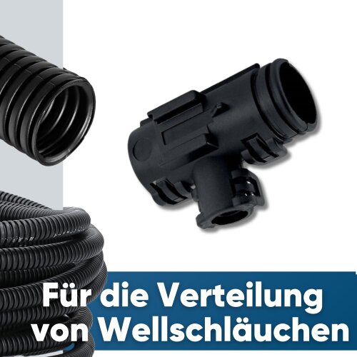 10x Kalitec T-Verteiler Form B NW4,5 – Schwarz, Aus PA66, Mit Klicksystem, Für Wellrohr – Wiederverwendbar