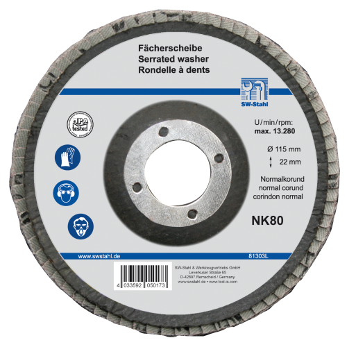 SW-Stahl 81301L Fächerschleifscheibe, 115 mm, NK40
