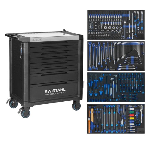 SW-Stahl Z3212 professionele werkplaatswagen TT802, zwart, uitgerust, 338 delig