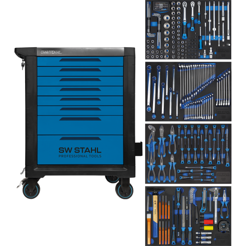 SW-Stahl Z3113 专业车间手推车 TT801，蓝色，配备，246 件