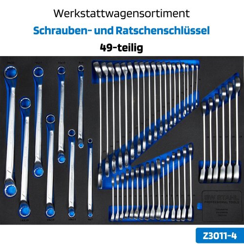 SW-Stahl Z3011-4 sortiment de cărucior de atelier, chei și chei cu clichet, 49 buc.