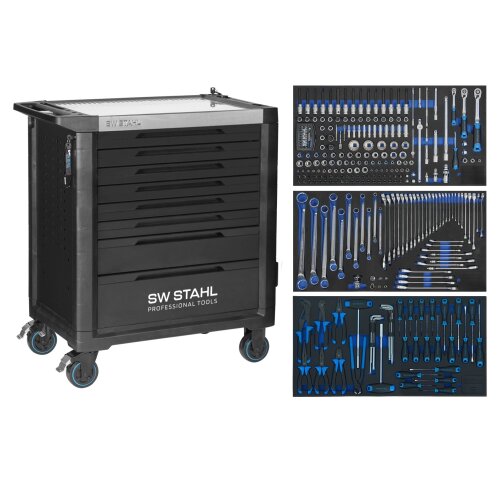 SW-Stahl Z3209 profesionálny dielenský vozík TT802, čierny, vybavený, 304 kusov