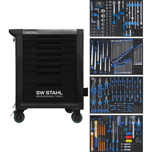 Carrinho de oficina profissional SW-Stahl Z3114 TT801, preto, equipado, 246 peças