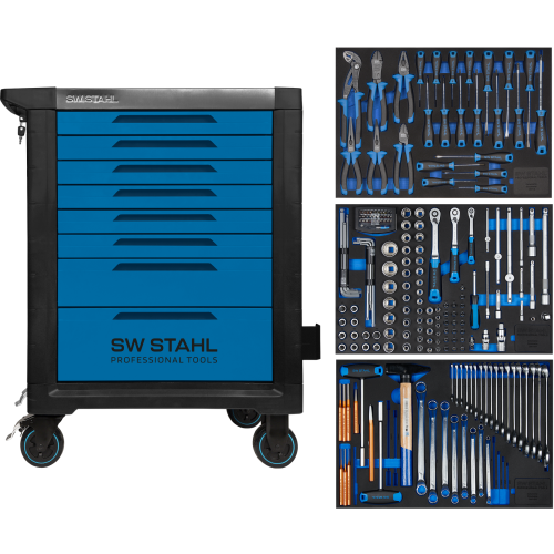 SW-Stahl Z3116 プロフェッショナル ワークショップ トロリー TT801、ブルー、装備、213 個