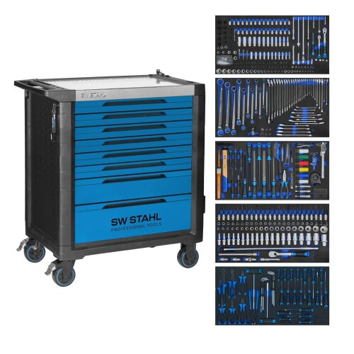 SW-Stahl Z3200 profesionalni delavniški voziček TT802, moder, opremljen, 434 kosov