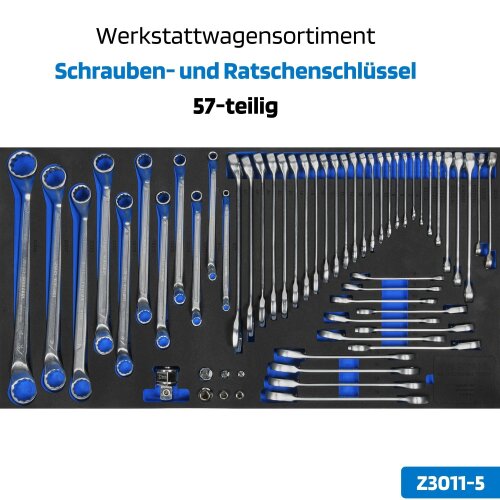 Συλλογή τρόλεϊ εργαστηρίου SW-Stahl Z3011-5, κλειδιά και κλειδιά καστάνιας, 57 τεμάχια