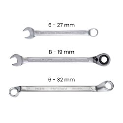 SW-Stahl Z3011-5 verkstadsvagnssortiment, skiftnycklar och spärrnycklar, 57 st.