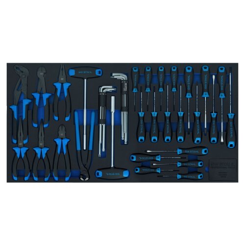 SW-Stahl Z3011-8 车间手推车组合、螺丝刀和钳子，44 件