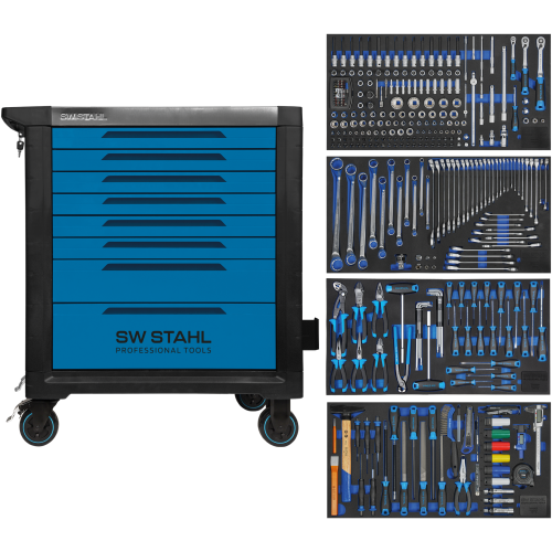 SW-Stahl Z3211 プロフェッショナル ワークショップ トロリー TT802、ブルー、装備、338 個