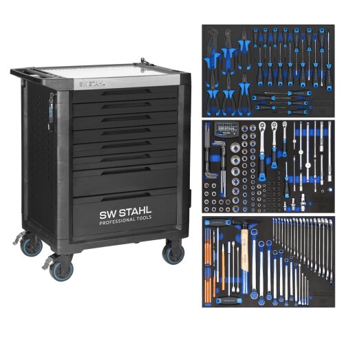 Carro de taller profesional SW-Stahl Z3117 TT801, negro, equipado, 213 piezas
