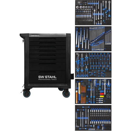 SW-Steel Z3111 professionell verkstadsvagn TT801, svart, utrustad, 341 stycken