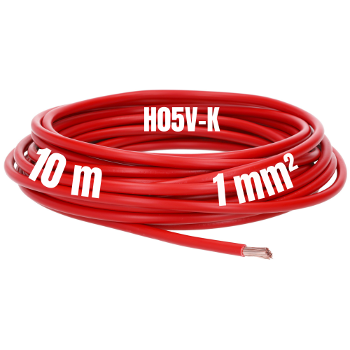 10 メートル Kalitec PVC 単線 H05V-K 1.0 mm² 赤