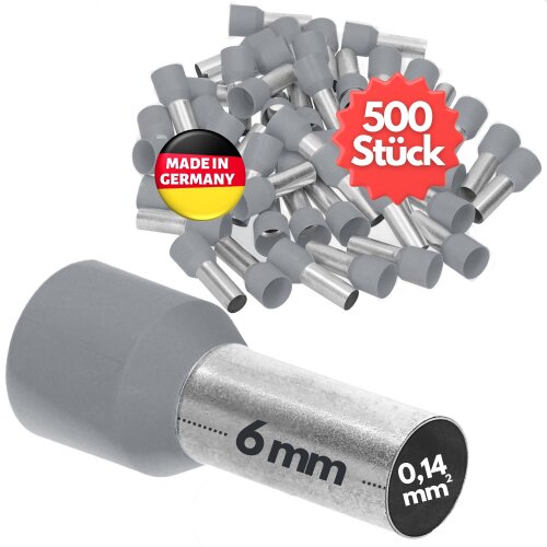 Kalitec AE01406GR koncovky vodičů izolované 0,14mm² šedá 6mm / 500 kusů