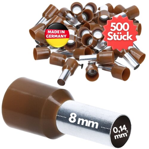 Kalitec AE01408BR 线端套管绝缘 0.14mm² 棕色 8mm / 500 件
