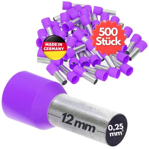 Kalitec AE02512VI vielos galinės movos izoliuotos 0,25 mm² violetinė 12 mm / 500 vnt.