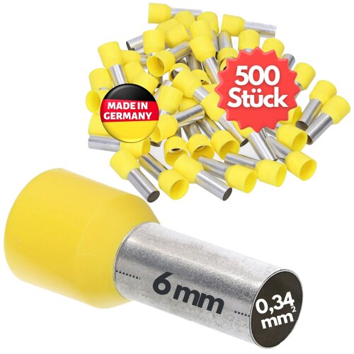 Kalitec AE03406GE Aderendhülsen isoliert 0,34mm² gelb 6mm lang / 500 Stück