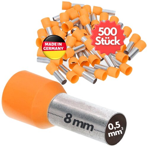 Kalitec AE0508OR Aderendhülsen isoliert 0,5mm²  orange 8mm lang / 500 Stück