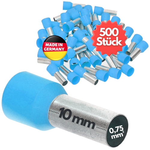 Kalitec AE07510HBL vielos galinės movos, izoliuotos 0,75 mm² mėlyna, 10 mm ilgio / 500 vnt.