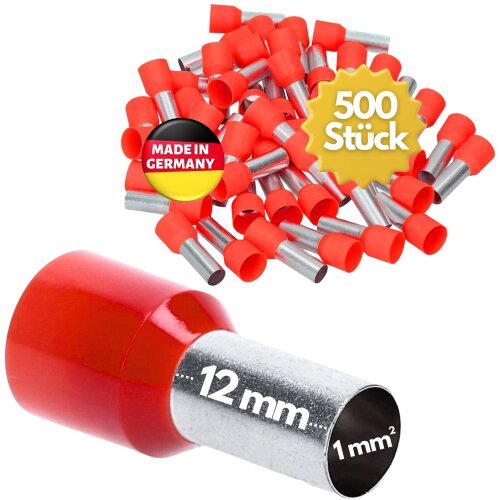 Embouts de fil Kalitec AE112RT isolés 1,0 mm² rouge 12 mm de long / 500 pièces
