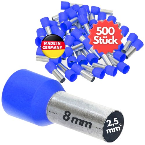 Kalitec AE2508BL Aderendhülsen isoliert 2,5mm² blau 8mm lang / 500 Stück