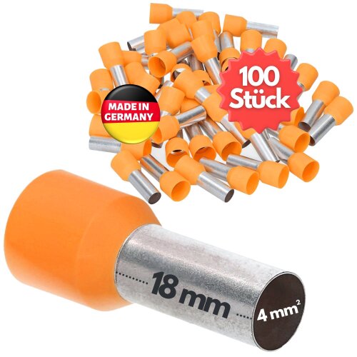 Kalitec AE418OR trådende ærmer isolerede 4,0 mm² orange 18 mm lange / 100 stk.