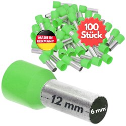 Kalitec AE612GN insulated wire end ferrules 6,0mm² green 12mm long / 100 pieces