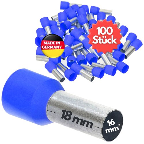 Kalitec AE1618BL Aderendhülsen isoliert 16mm² blau 18mm lang / 100 Stück