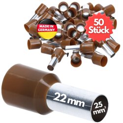 Kalitec AE2522BR Insulated wire end ferrules 25mm² brown 22mm long / 50 pieces