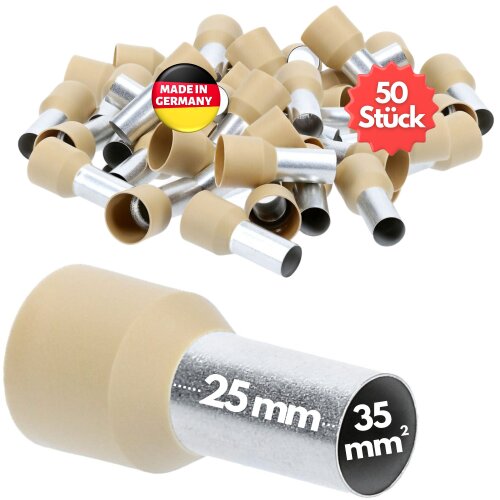 Kalitec AE3525HBR trådende ærmer isolerede 35mm² lysebrune 25mm lange / 50 stk.