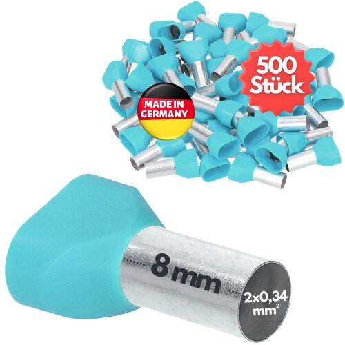 Kalitec AET03408TK 双线端套 2x0.34mm² 绿松石色 8 毫米长 500 件