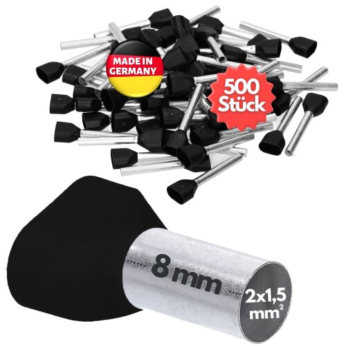 Kalitec AET1508SW 双线端套 2x1.5mm² 黑色 8mm 长 500 件